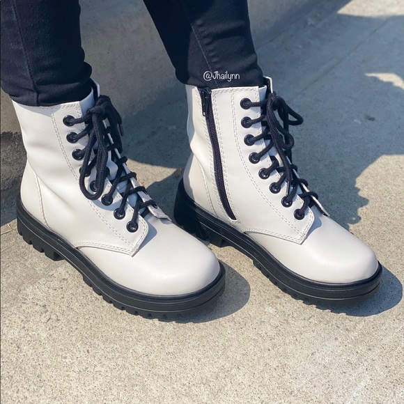 white ankle combat boots